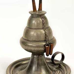 Detail of pewter whale oil lamp